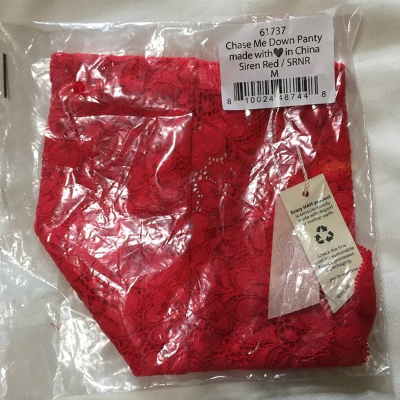 Free People- We are HAH -Chase Me Down Lace Panty in Siren Red Size M - Picture 6 of 6